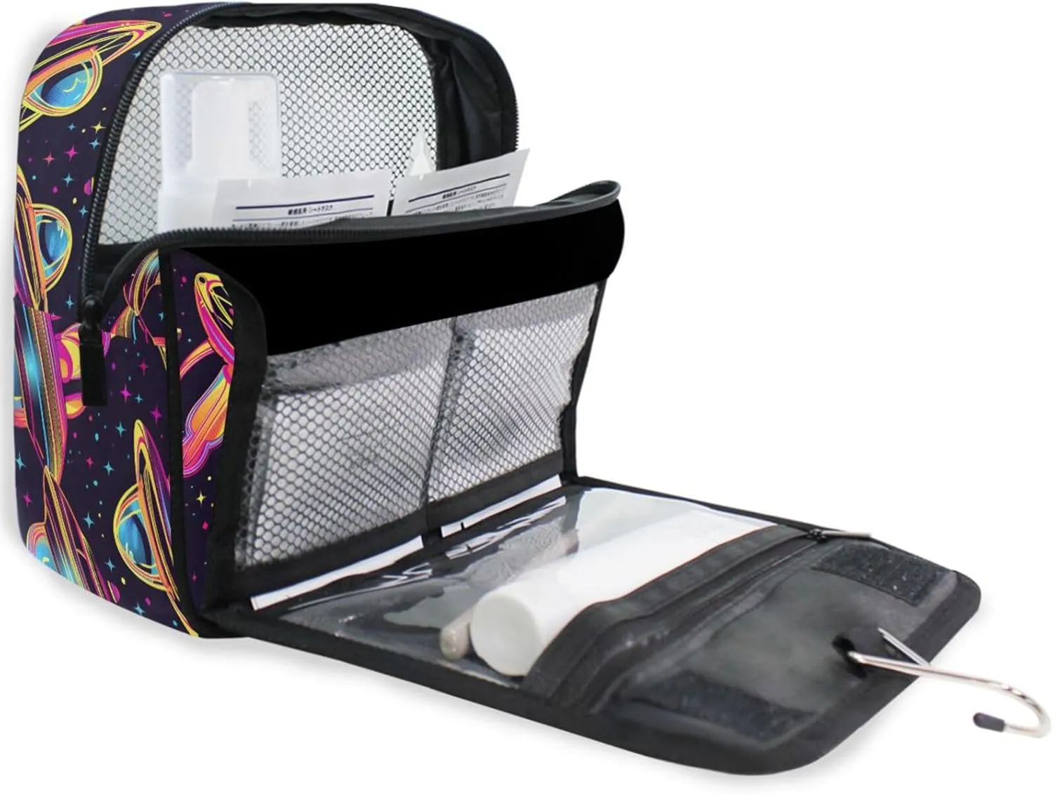 Hanging Toiletry Bag Neon Alien Spacecraft Travel Makeup bag for Toiletries Portable Travel Toiletry Organizer Cosmetic Bags with Hanging Hook