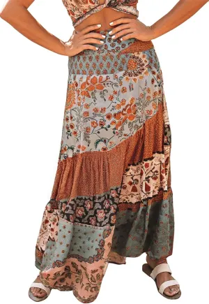 Happy Sailed Womens Floral Print Boho Maxi Skirt Elastic High Waist Pleated Ruffle Flowy Long Skirts S-XL