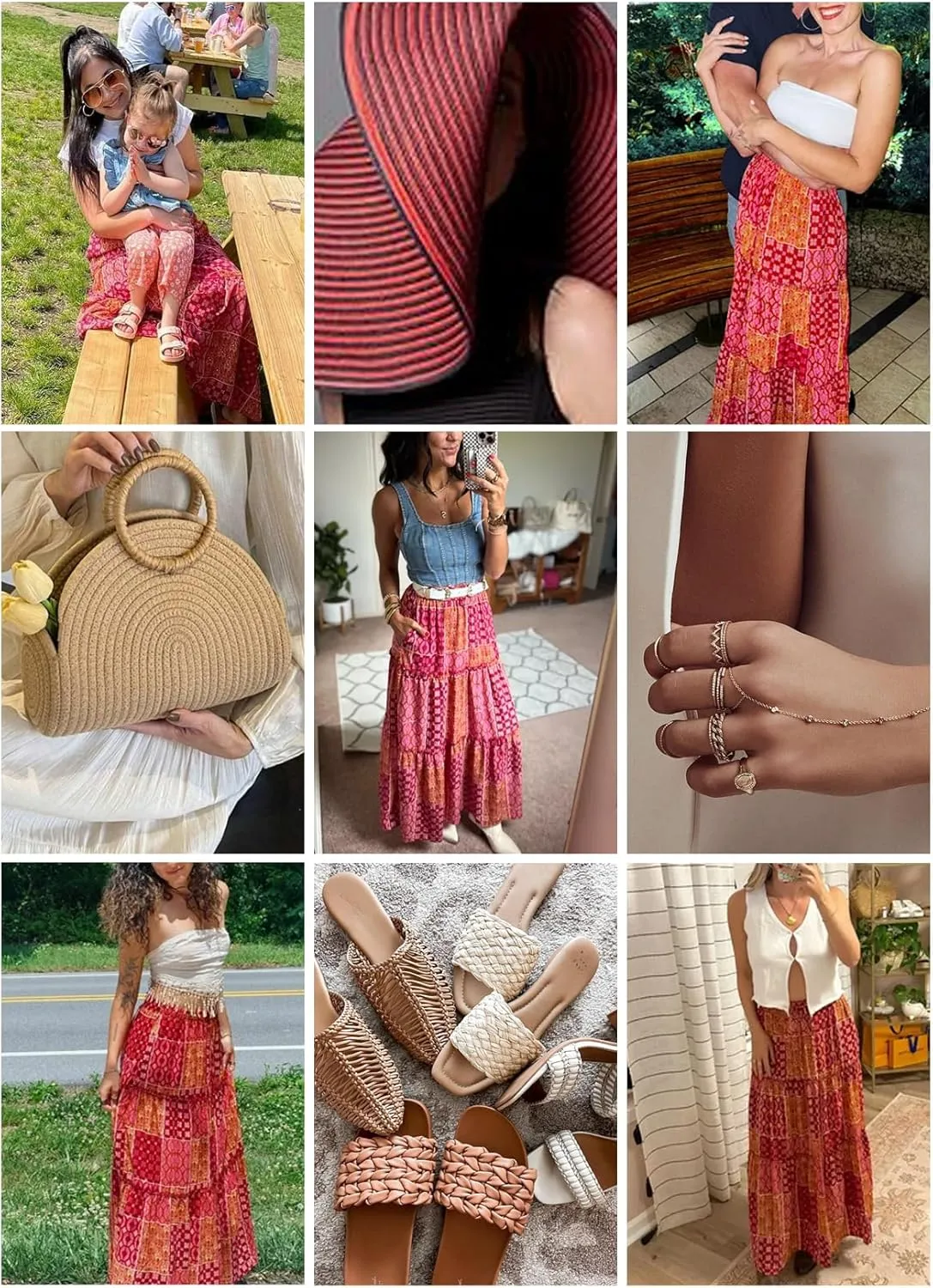 Happy Sailed Womens Floral Print Boho Maxi Skirt Elastic High Waist Pleated Ruffle Flowy Long Skirts S-XL