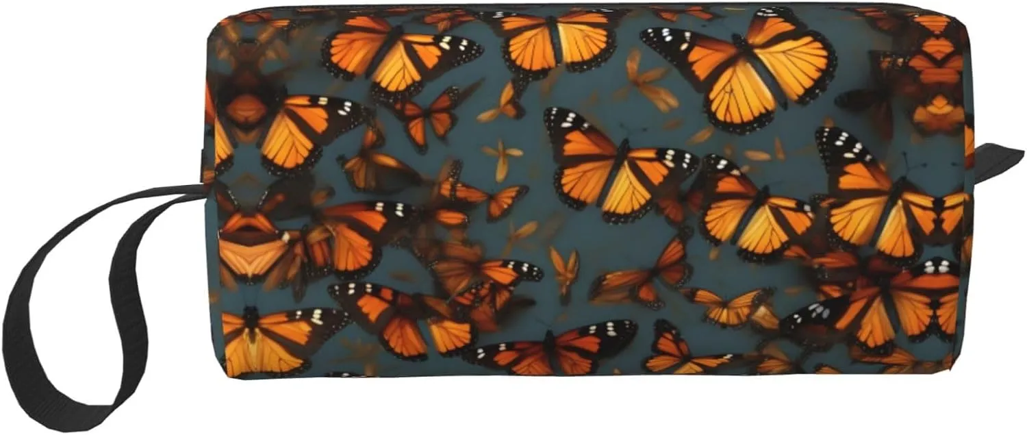 Heaps of Orange Monarch Butterflies print Cosmetic Makeup Bags Pouch with Zipper Makeup Bag Travel Cosmetic Bags,Travel Toiletry Case