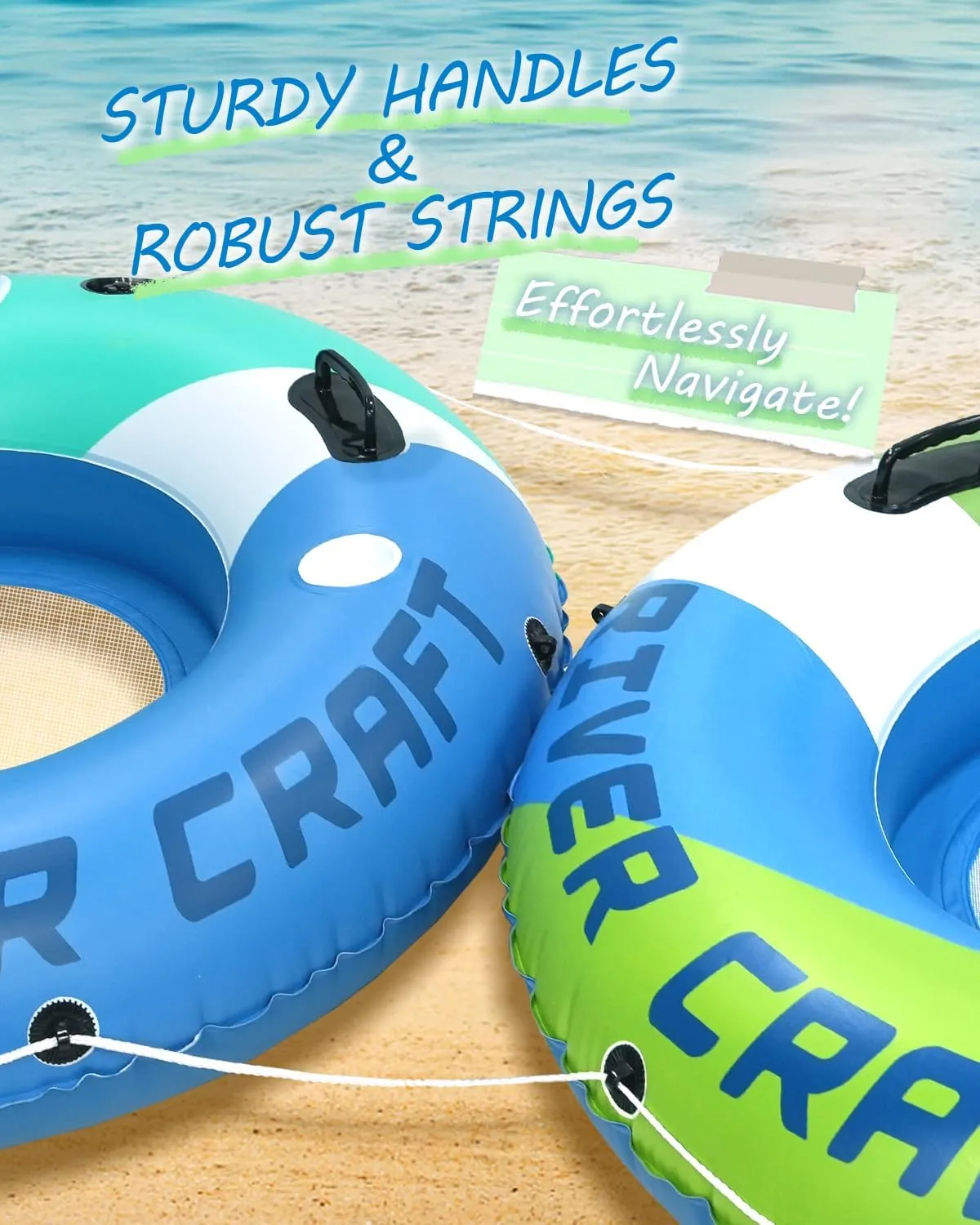 Heavy Duty River Tube, Inflatable Floating Tube with Backrests, Cupholders & Handles - Extra Large, Deluxe Pool Tube for Summer Relaxation