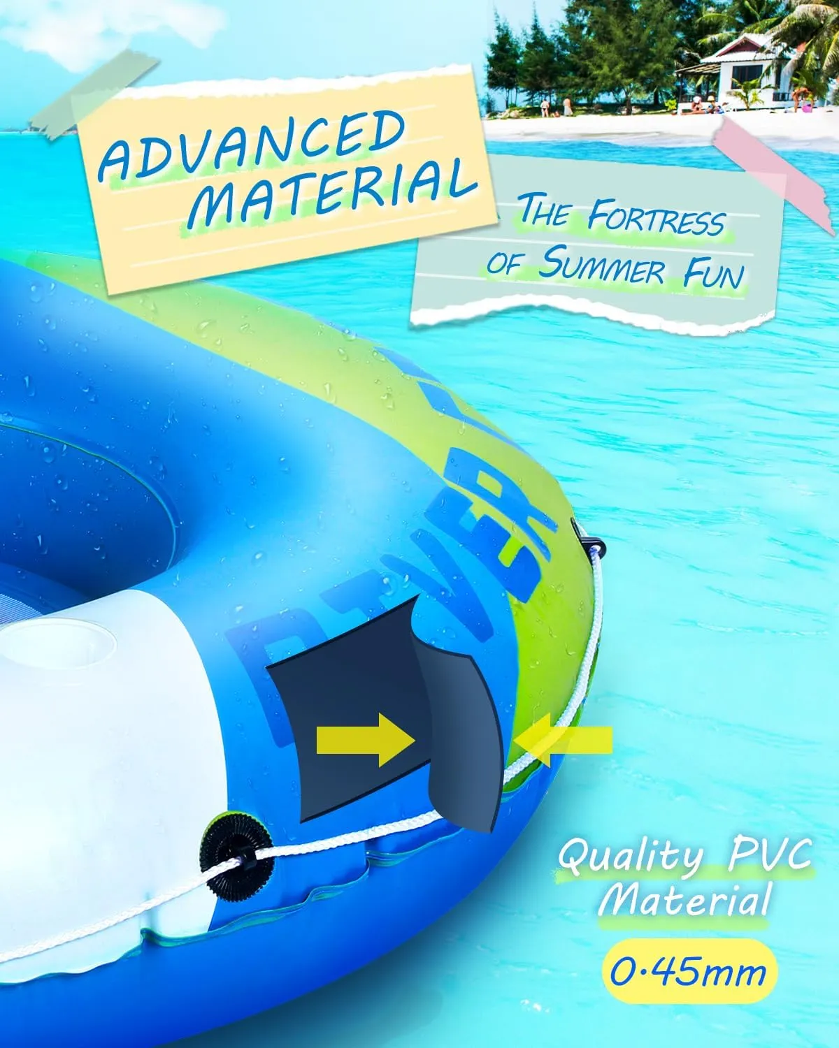 Heavy Duty River Tube, Inflatable Floating Tube with Backrests, Cupholders & Handles - Extra Large, Deluxe Pool Tube for Summer Relaxation