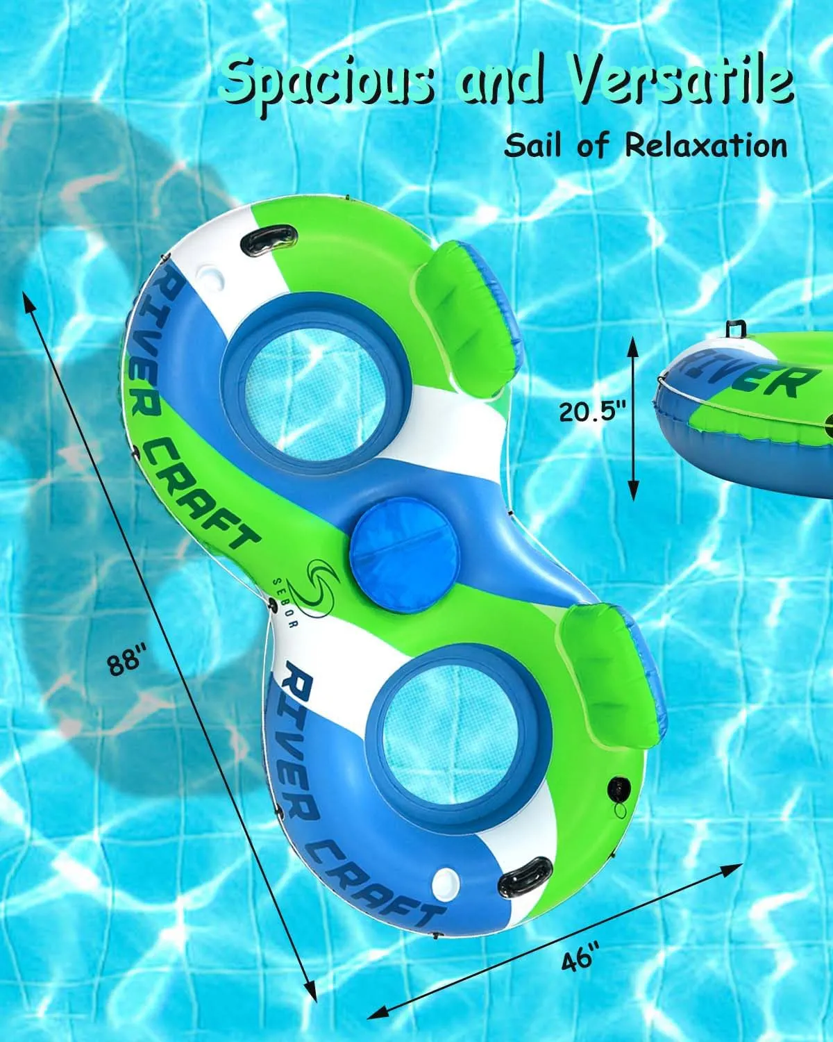 Heavy Duty River Tube, Inflatable Floating Tube with Backrests, Cupholders & Handles - Extra Large, Deluxe Pool Tube for Summer Relaxation