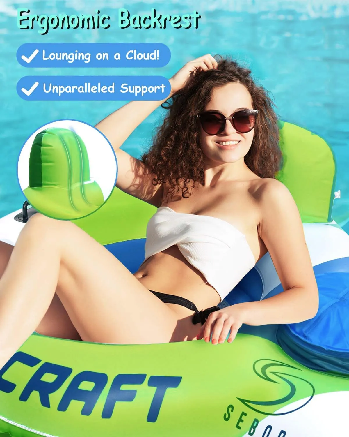 Heavy Duty River Tube, Inflatable Floating Tube with Backrests, Cupholders & Handles - Extra Large, Deluxe Pool Tube for Summer Relaxation