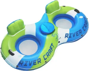 Heavy Duty River Tube, Inflatable Floating Tube with Backrests, Cupholders & Handles - Extra Large, Deluxe Pool Tube for Summer Relaxation