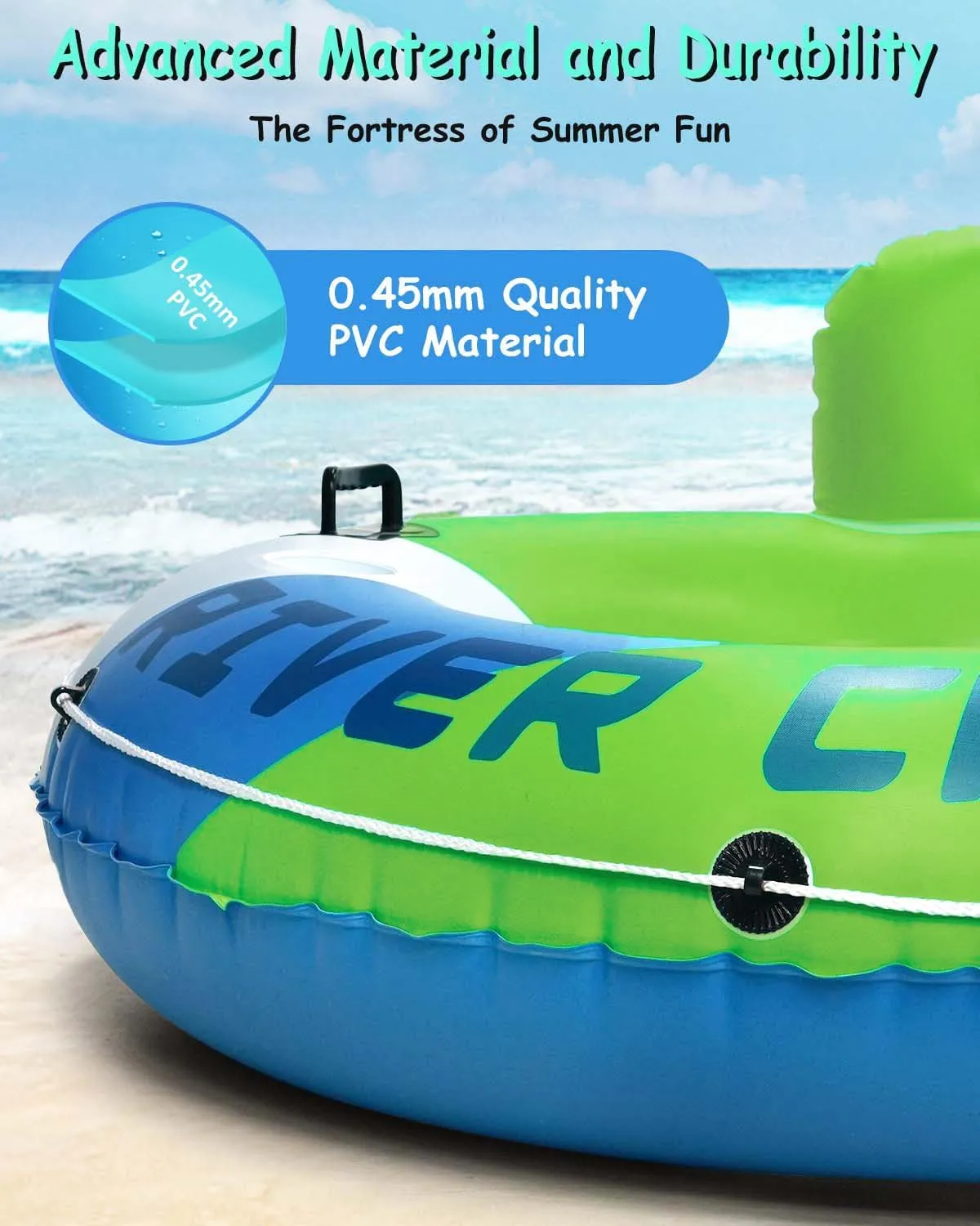 Heavy Duty River Tube, Inflatable Floating Tube with Backrests, Cupholders & Handles - Extra Large, Deluxe Pool Tube for Summer Relaxation