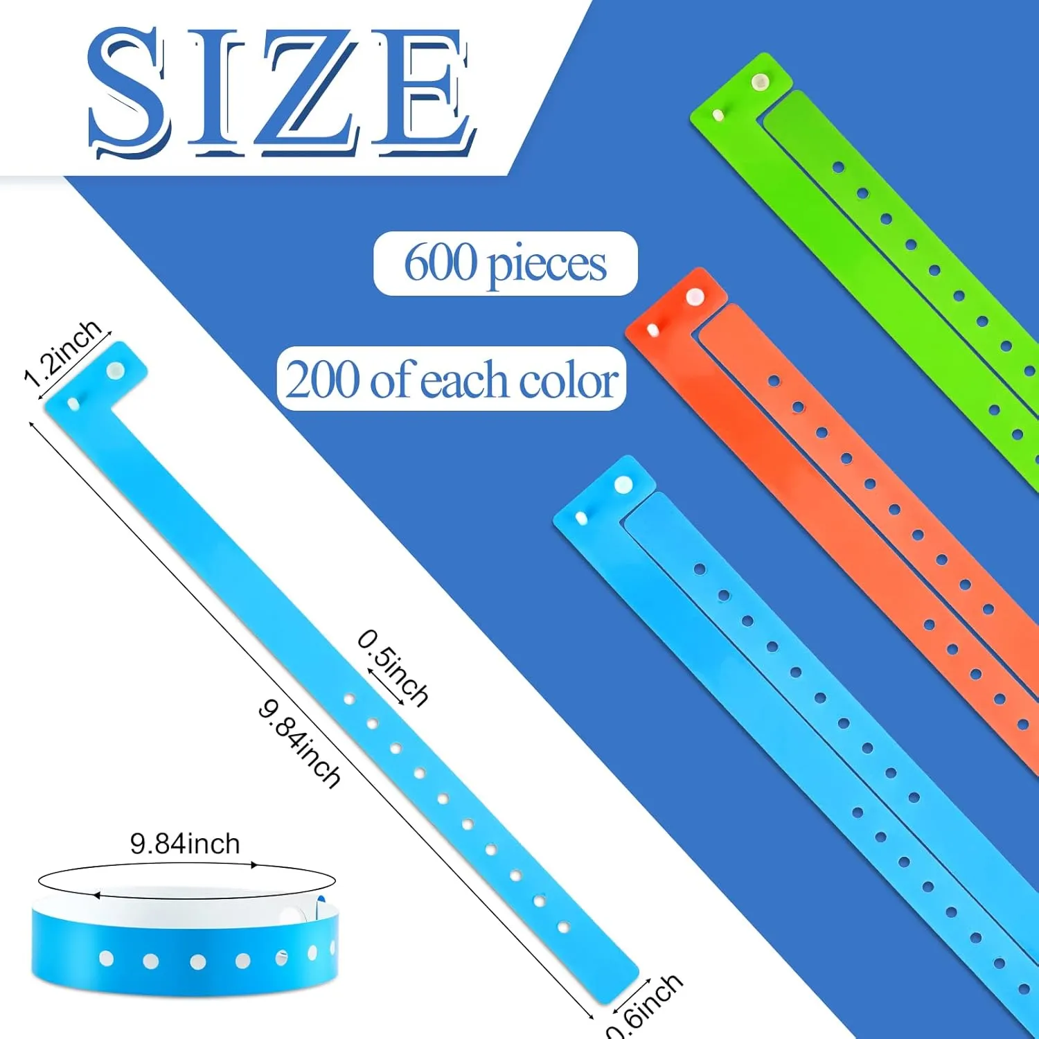 Henoyso 600 Pcs Plastic Wristbands for Events Vinyl Wristband Plastic Bracelet for Events Arm Band Identification for Concerts Carnivals(Green, Blue, Orange)