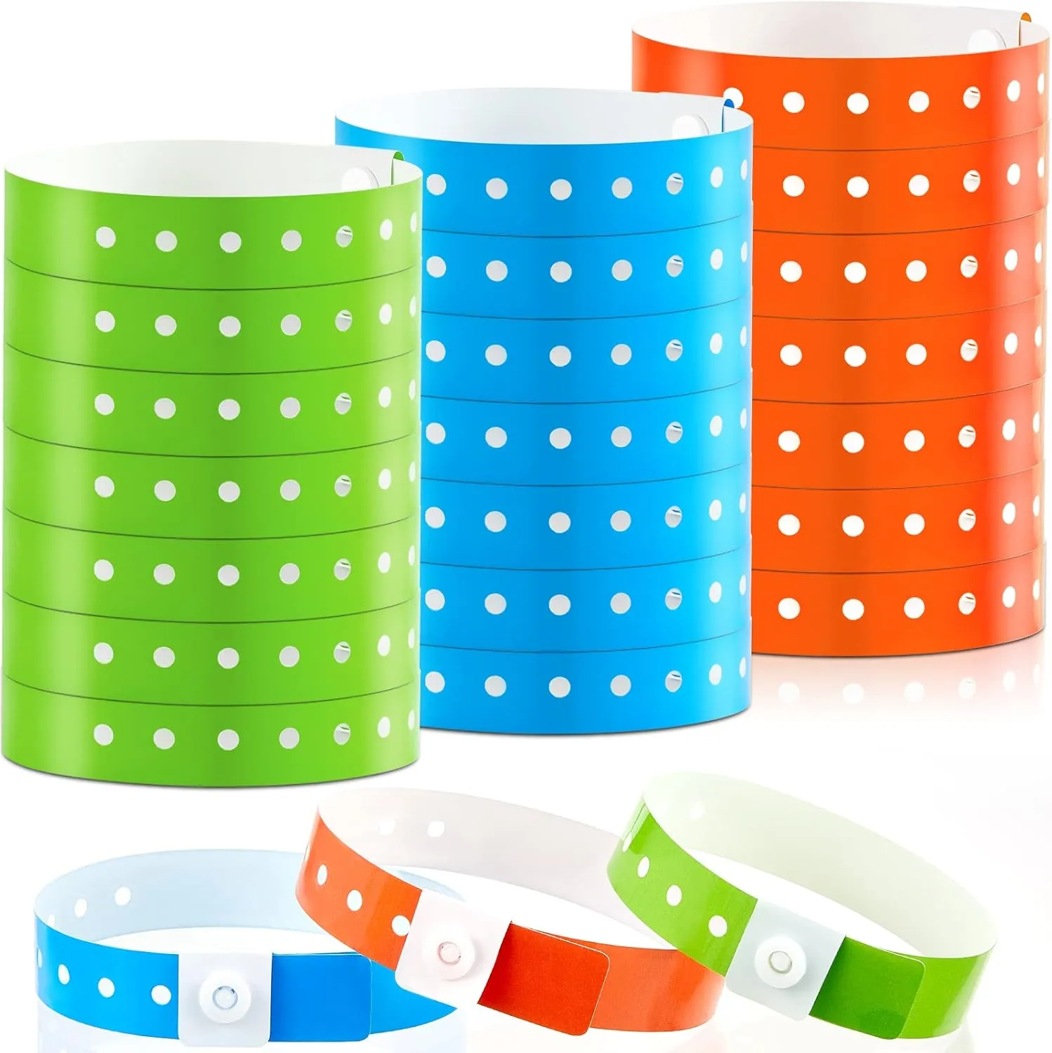 Henoyso 600 Pcs Plastic Wristbands for Events Vinyl Wristband Plastic Bracelet for Events Arm Band Identification for Concerts Carnivals(Green, Blue, Orange)