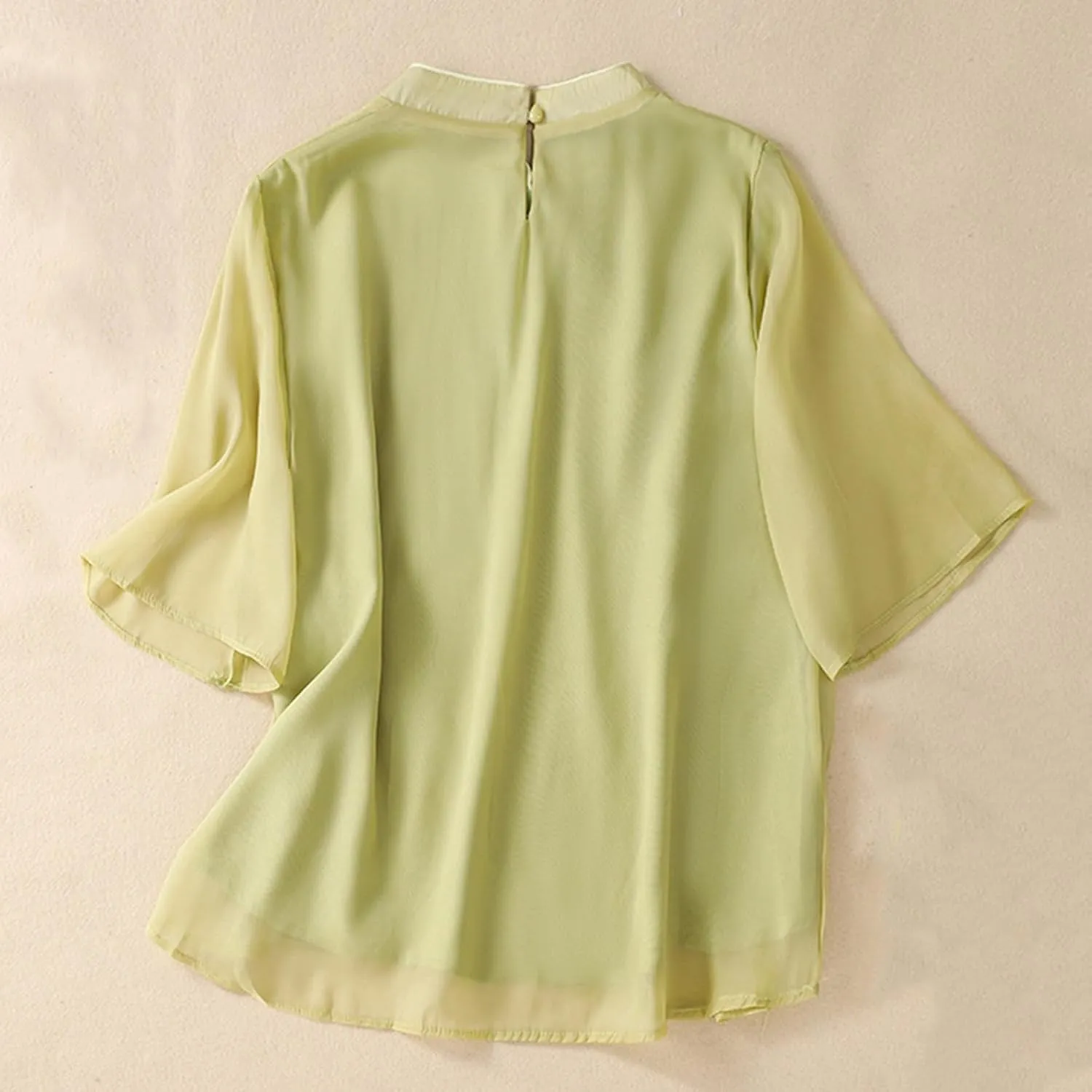 HGps8w Cotton Linen Embroidery Floral Tops for Women Retro Chinese Frog Button Blouse Loose Stand Collar 3/4 Sleeve Shirts