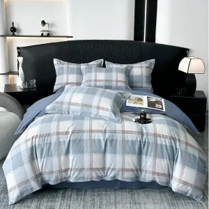 HighBuy Lightweight Buffalo Plaid Duvet Cover Full Size Modern Style Brushed Cotton Patchwork Blue White Grid Gingham Bedding Duvet Cover Checkered Comforter Cover Boho Bedding Set Full
