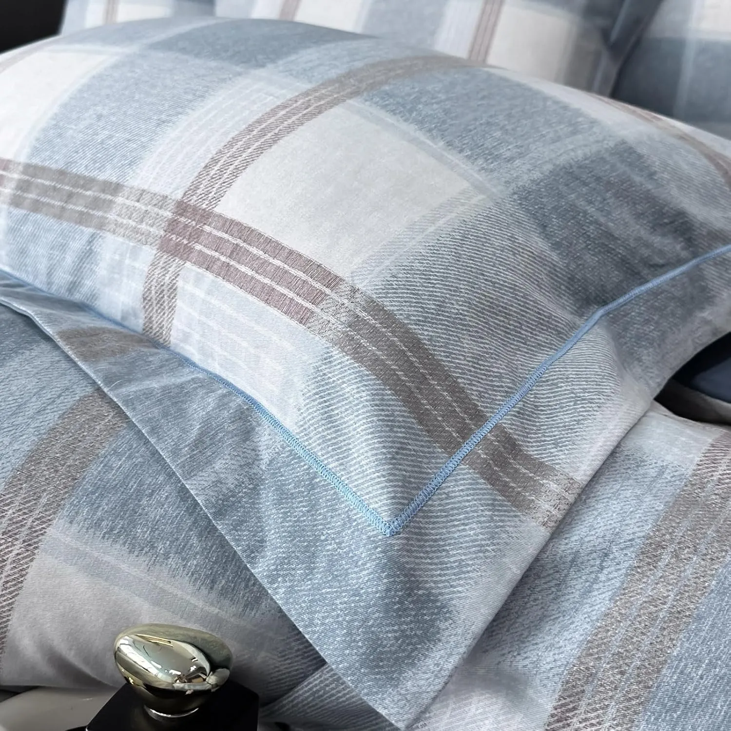 HighBuy Lightweight Buffalo Plaid Duvet Cover Full Size Modern Style Brushed Cotton Patchwork Blue White Grid Gingham Bedding Duvet Cover Checkered Comforter Cover Boho Bedding Set Full