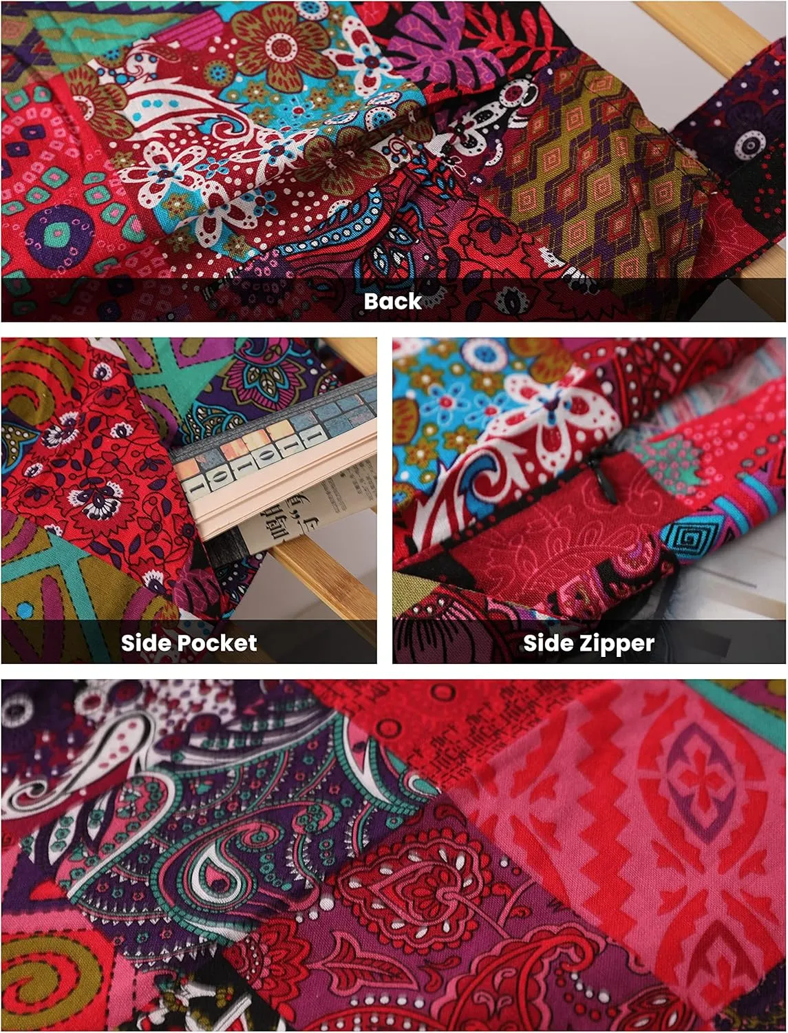 Himosyber Women's Patchwork Dual Pocket Jumpsuit Loose Floral Print Bohemian Wide Leg Bib Overall