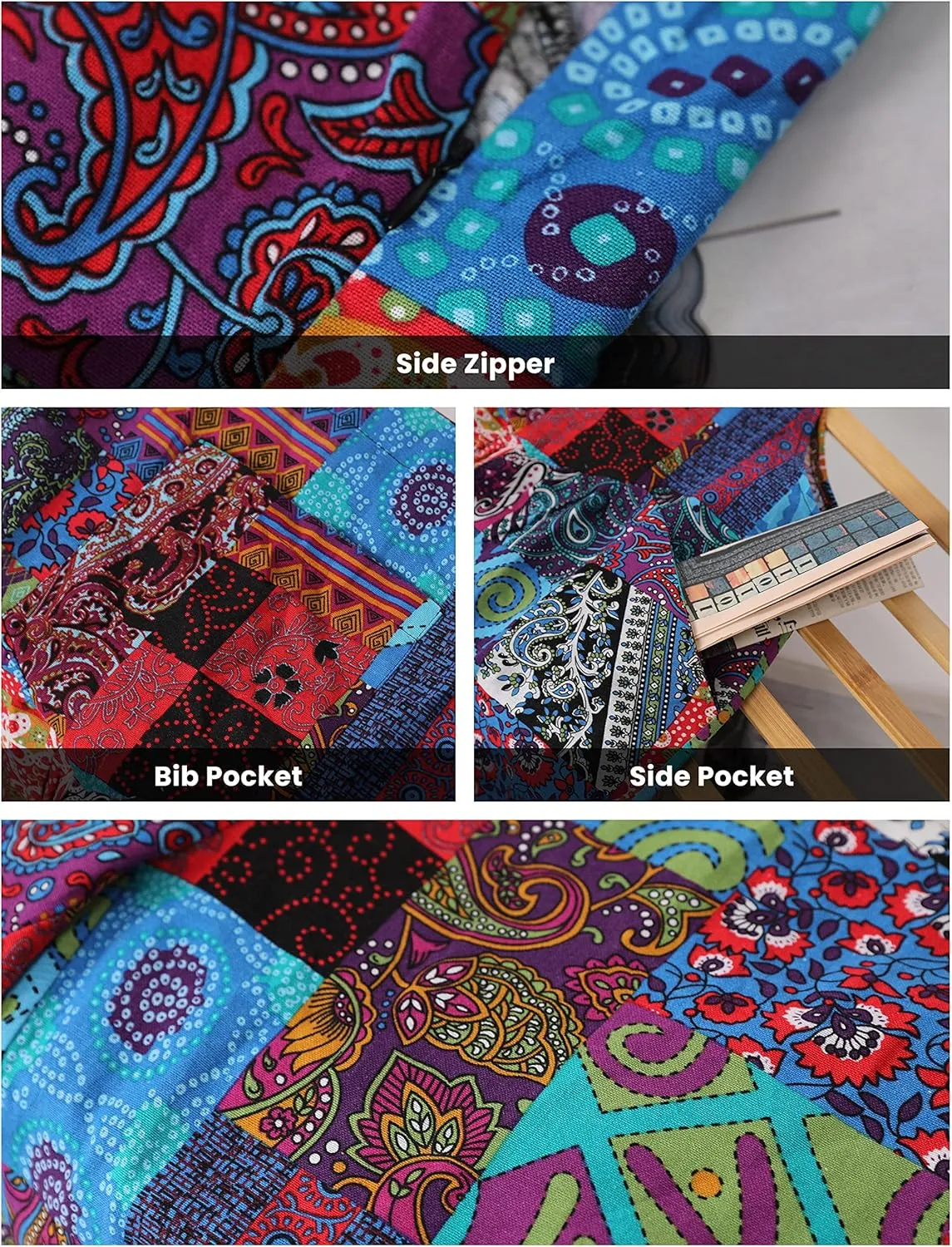 Himosyber Women's Patchwork Dual Pocket Jumpsuit Loose Floral Print Bohemian Wide Leg Bib Overall