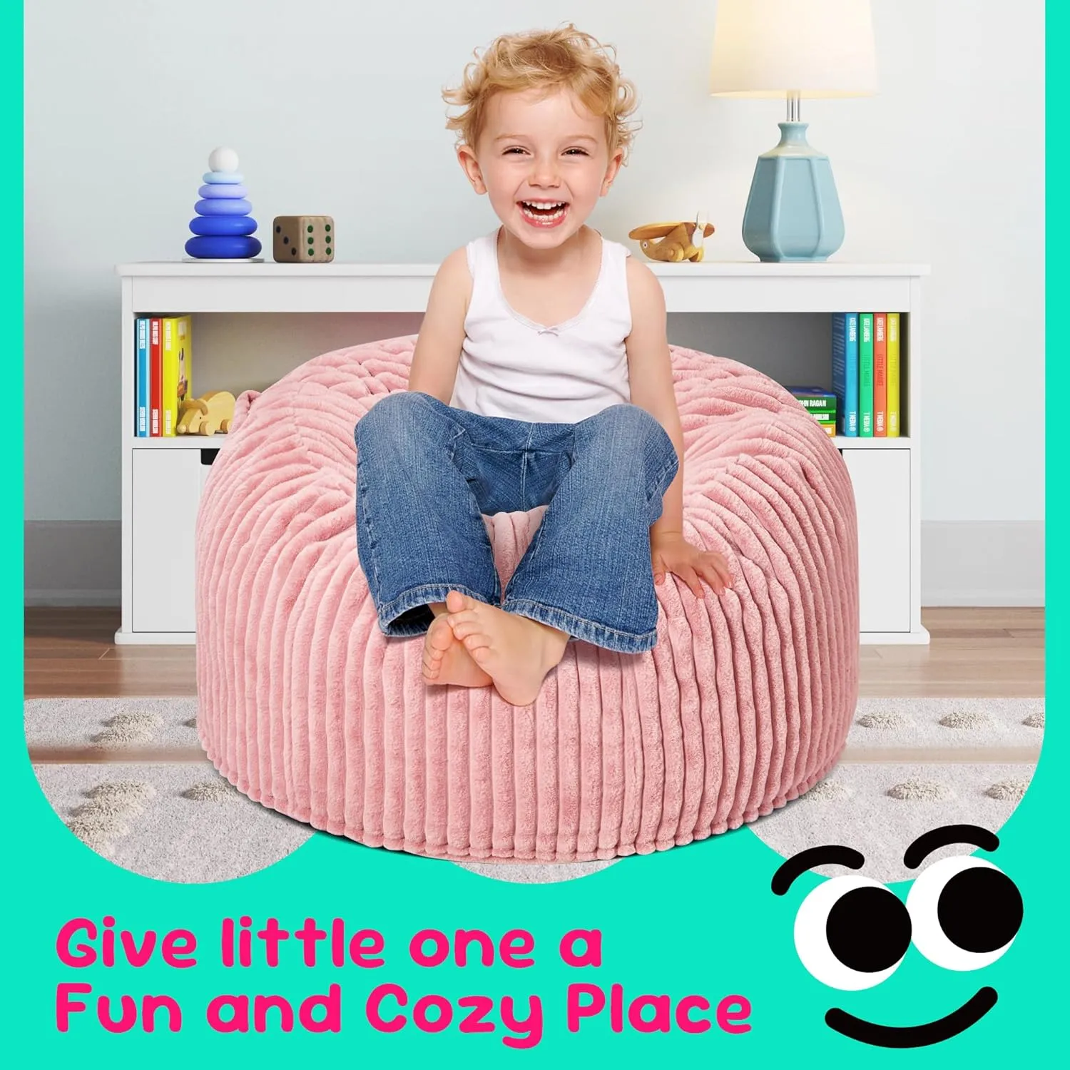 Hobestluk Bean Bag Chairs 2.5FT Bean Bag Chair with Memory Foam Filled & Stripe Plush Cover Small Bean Bag Chairs for Playroom, Living Room, Bedroom (Pink)