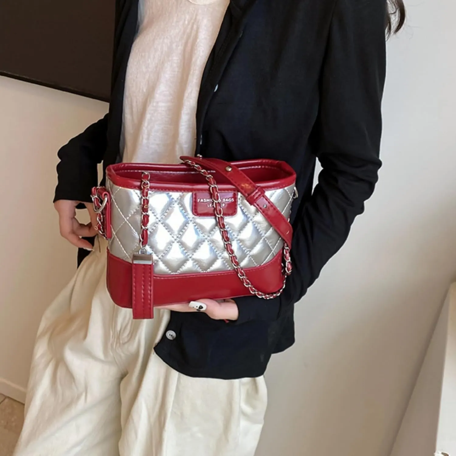 Hobo Bag For Women, Color-Block Wide Shoulder Strap Crossbody and Single Shoulder Bag,Functional Design