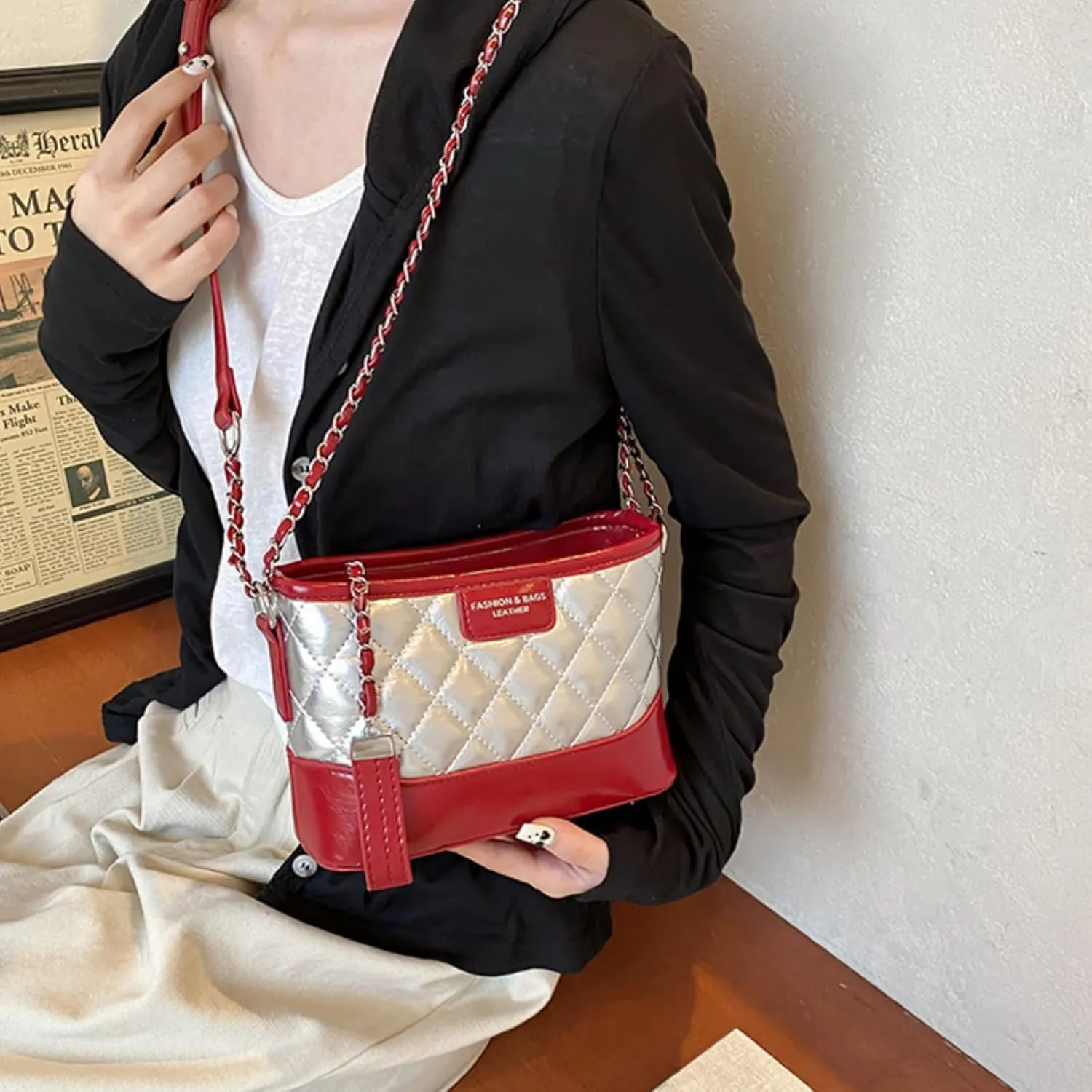 Hobo Bag For Women, Color-Block Wide Shoulder Strap Crossbody and Single Shoulder Bag,Functional Design