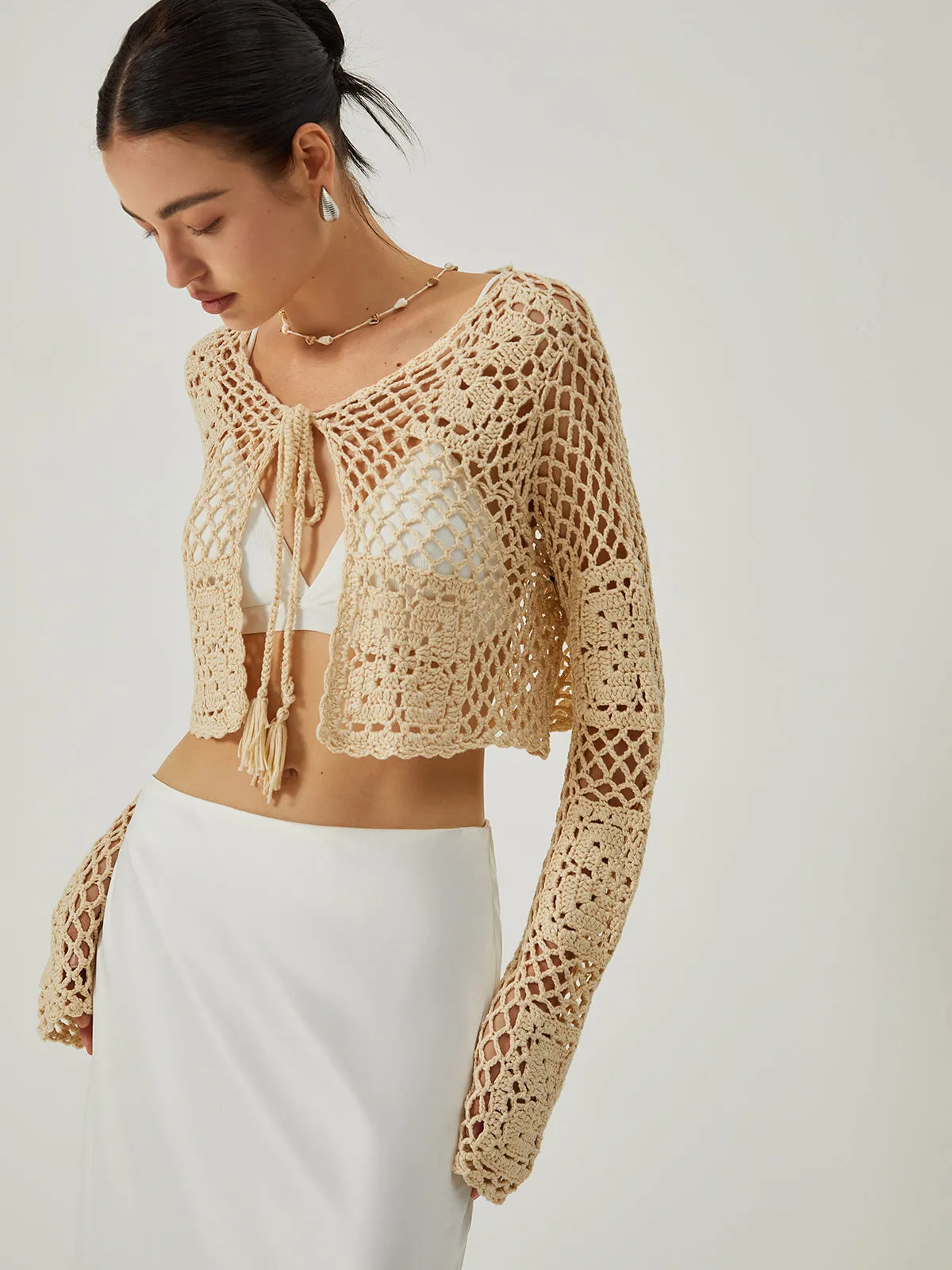 Hollow Knotted Knit Outerwear