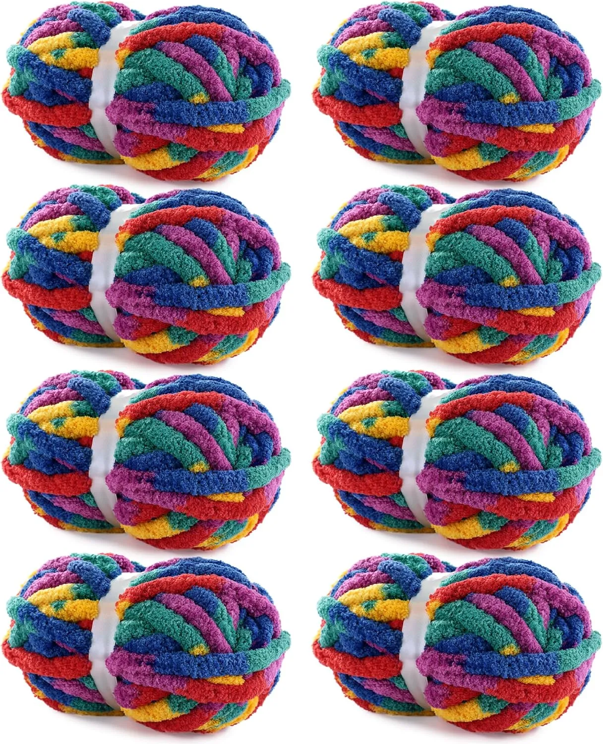 HOMBYS Super Bulky Giant Chunky Yarn for Crocheting and Hand Knitting, Large Soft Fluffy Mixed Color Thick Chenille Yarn, Tie Dye Plush Fuzzy Rainbow, 8 Pack