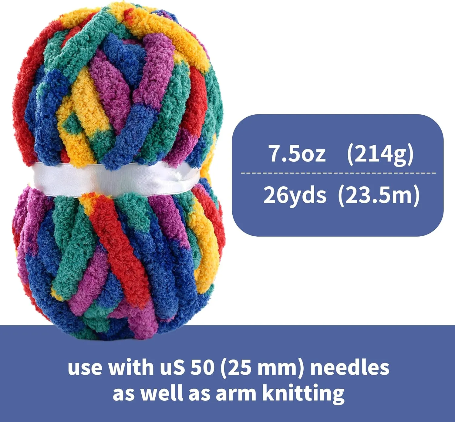 HOMBYS Super Bulky Giant Chunky Yarn for Crocheting and Hand Knitting, Large Soft Fluffy Mixed Color Thick Chenille Yarn, Tie Dye Plush Fuzzy Rainbow, 8 Pack