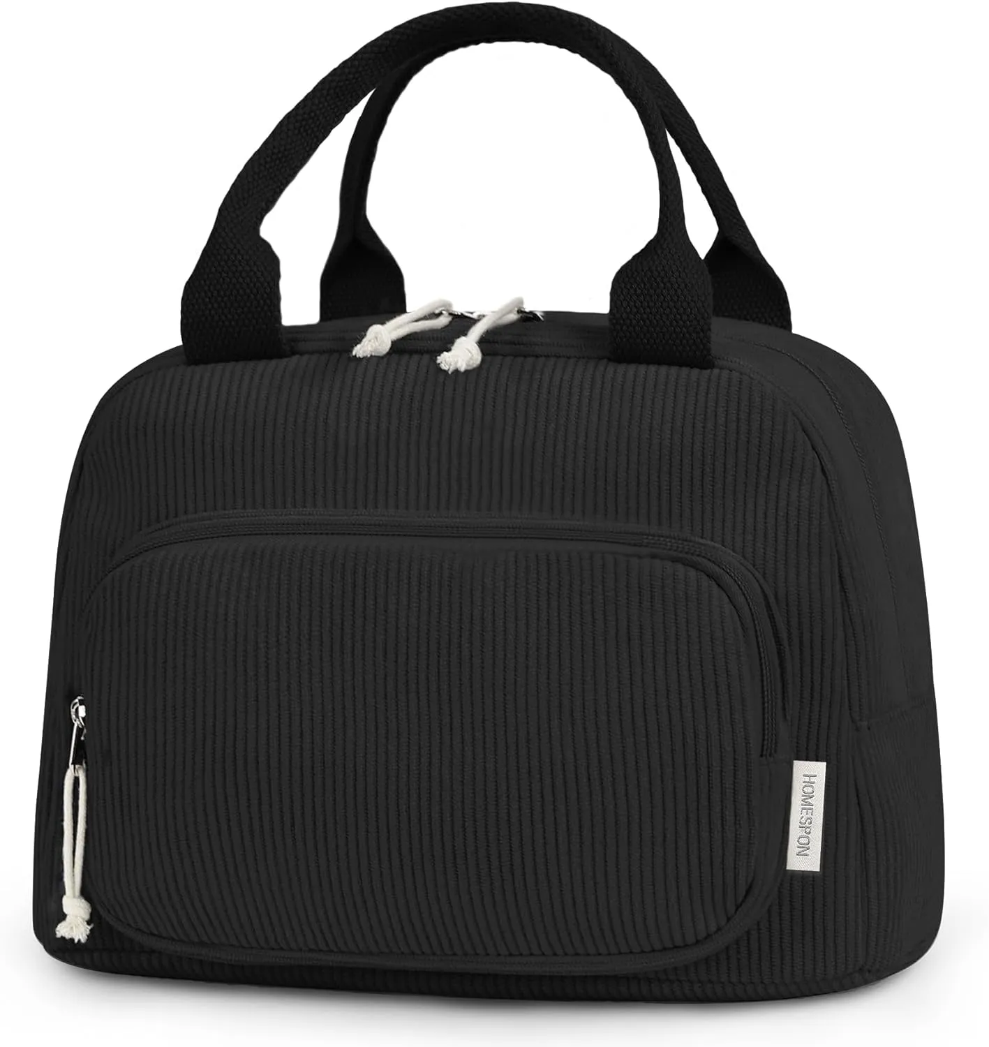 HOMESPON Lunch Bag for Women Men Adults with Front Pocket Cute Corduroy Insulated Lunch Tote Large Capacity Lunch Box Cooler Container for Work Picnic or Travel (Black)