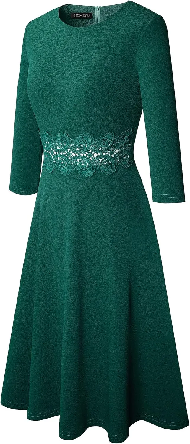 HOMEYEE Women's Cocktail A-Line Embroidery Casual Party Summer Wedding Guest Dress A079