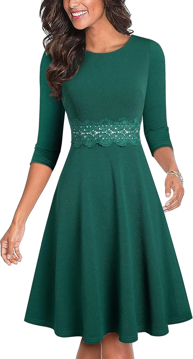 HOMEYEE Women's Cocktail A-Line Embroidery Casual Party Summer Wedding Guest Dress A079
