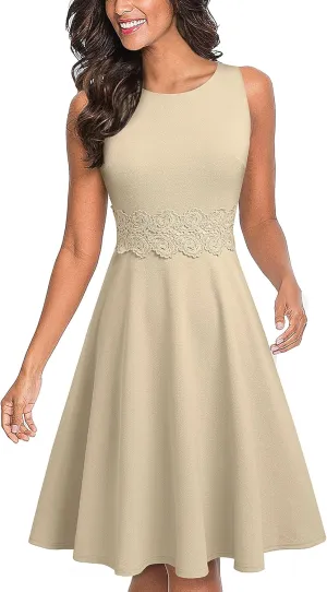 HOMEYEE Women's Cocktail A-Line Embroidery Casual Party Summer Wedding Guest Dress A079