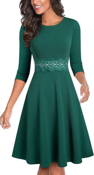 HOMEYEE Women's Cocktail A-Line Embroidery Casual Party Summer Wedding Guest Dress A079
