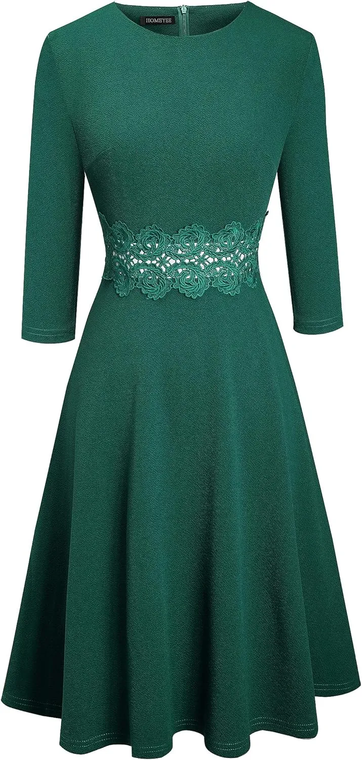 HOMEYEE Women's Cocktail A-Line Embroidery Casual Party Summer Wedding Guest Dress A079