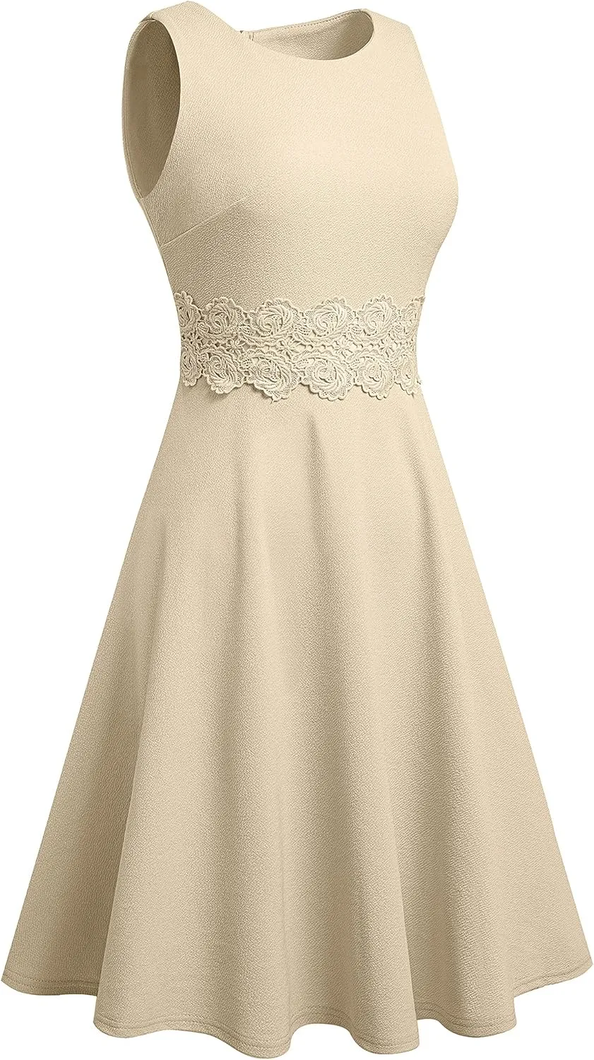 HOMEYEE Women's Cocktail A-Line Embroidery Casual Party Summer Wedding Guest Dress A079