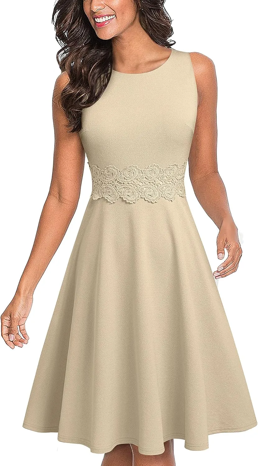 HOMEYEE Women's Cocktail A-Line Embroidery Casual Party Summer Wedding Guest Dress A079