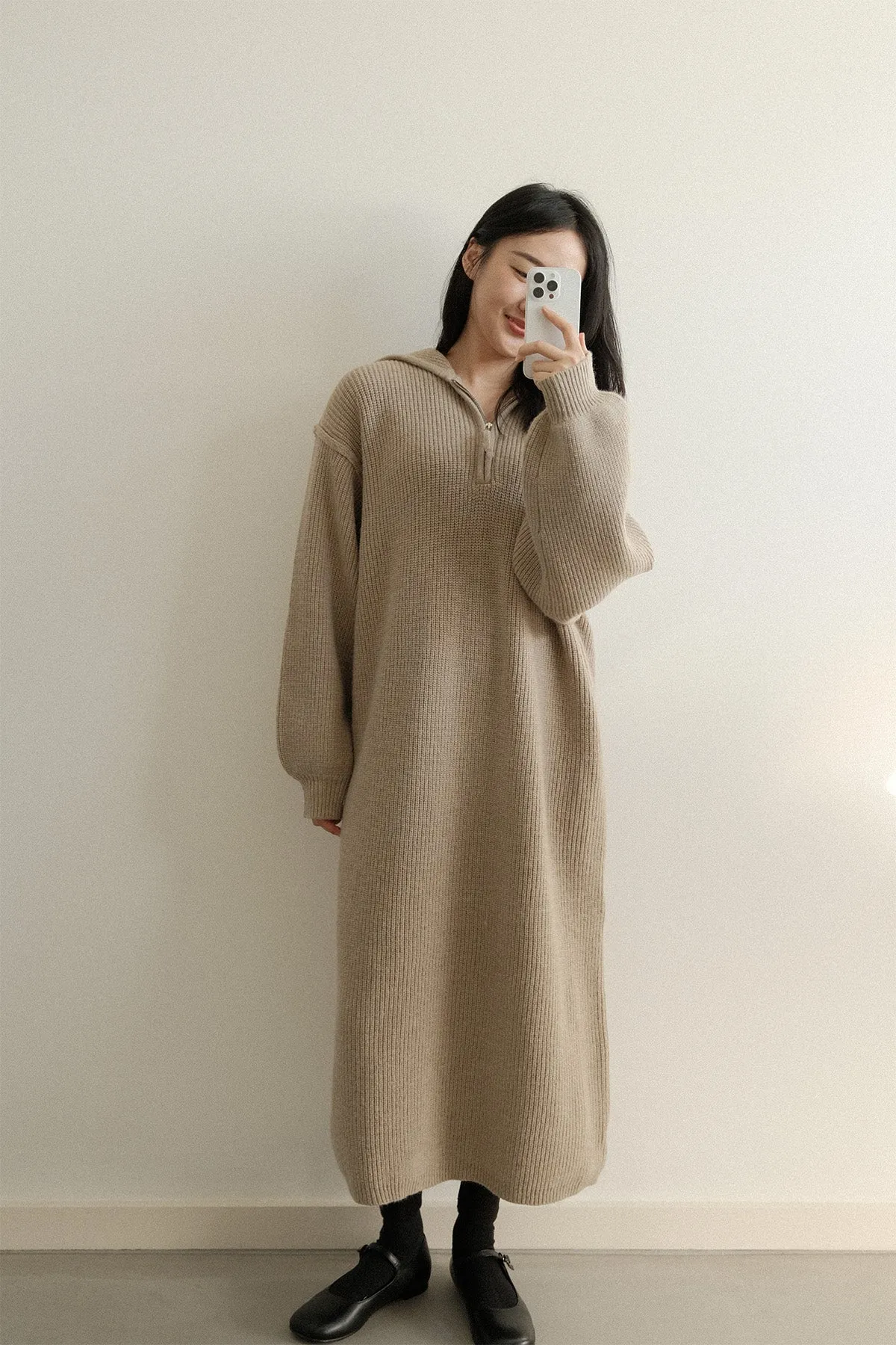 Hood Cozy Knit Dress (PREORDER)