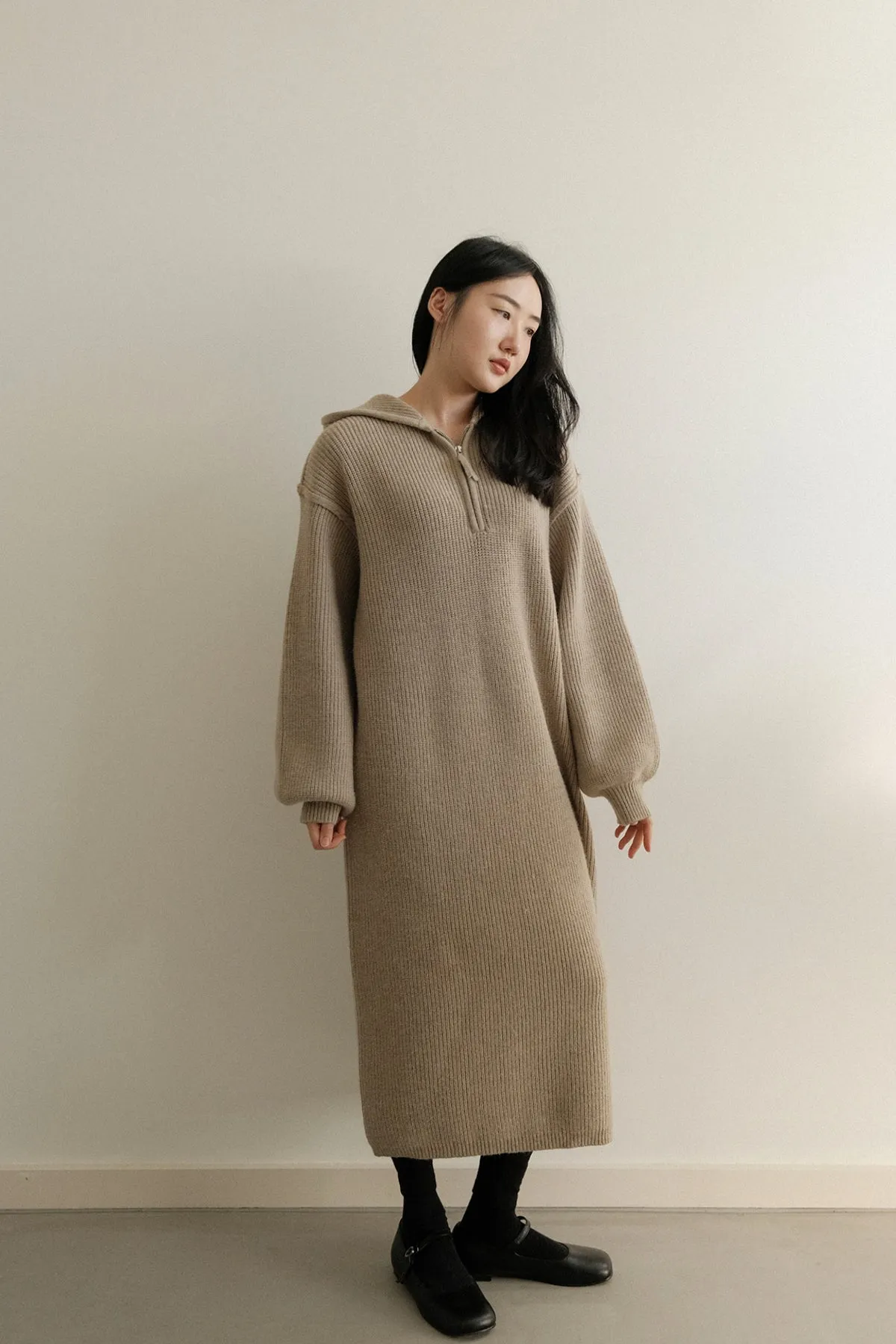 Hood Cozy Knit Dress (PREORDER)