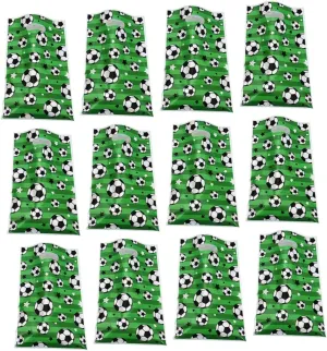 HOUDERCO 50Pcs Football Print present Bags Reusable Soccer Treat Containers with Handle Stylish Party Bag Supplies for Sports Themed Events Attractive Candy Pouch for Birthday
