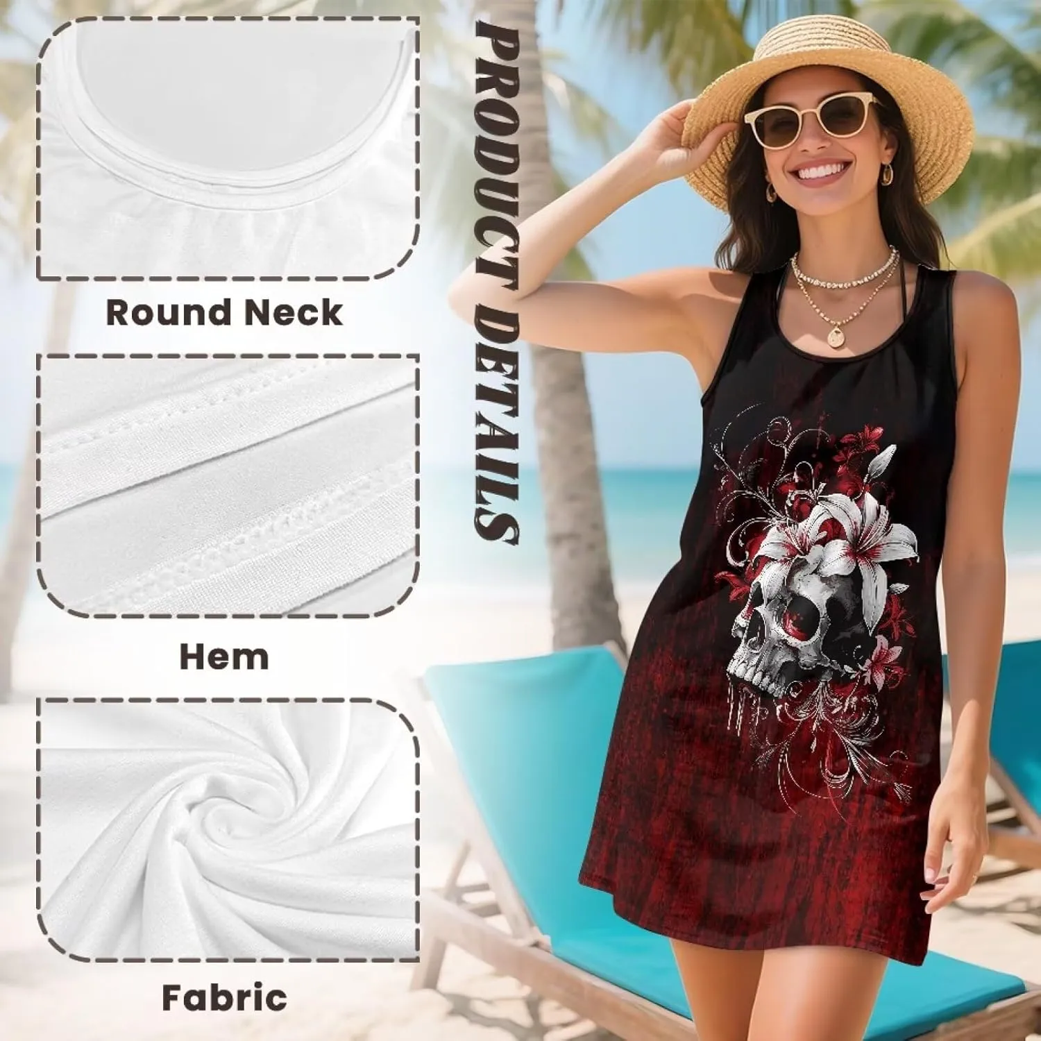 Howilath Summer Dresses for Women Casual O Neck Sleeveless T-Shirt Dress Flowy Swing Smock Mini Sundress XS-2XL