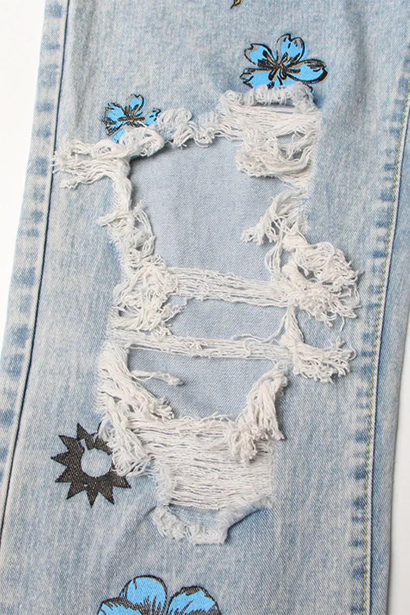 HPQ1054 Floral Ripped Pants