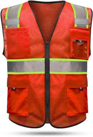 HYCOPROT High Visibility Mesh Safety Reflective Vest with Pockets and Zipper, Meets ANSI/ISEA Standards