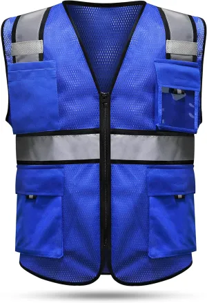 HYCOPROT High Visibility Mesh Safety Reflective Vest with Pockets and Zipper, Meets ANSI/ISEA Standards