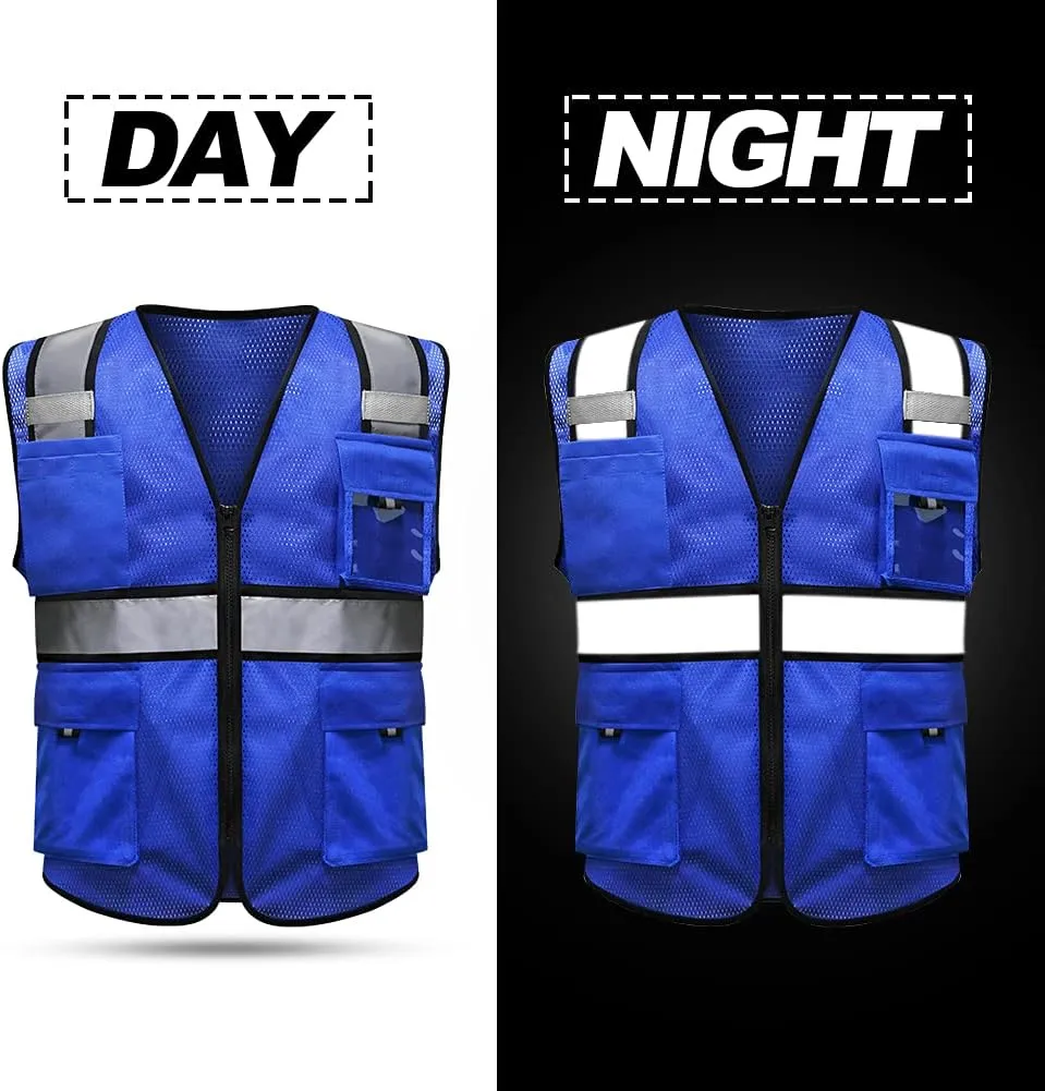 HYCOPROT High Visibility Mesh Safety Reflective Vest with Pockets and Zipper, Meets ANSI/ISEA Standards