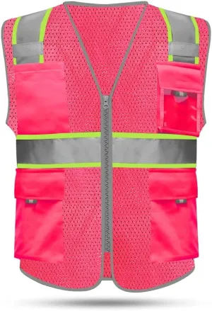 HYCOPROT High Visibility Mesh Safety Reflective Vest with Pockets and Zipper, Meets ANSI/ISEA Standards