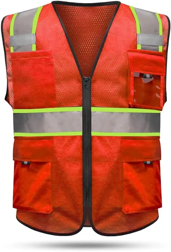 HYCOPROT High Visibility Mesh Safety Reflective Vest with Pockets and Zipper, Meets ANSI/ISEA Standards