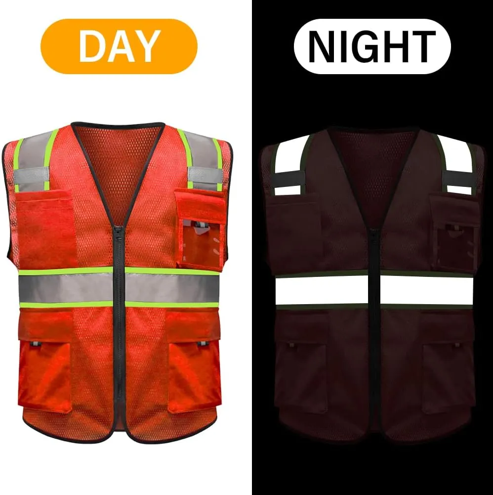 HYCOPROT High Visibility Mesh Safety Reflective Vest with Pockets and Zipper, Meets ANSI/ISEA Standards