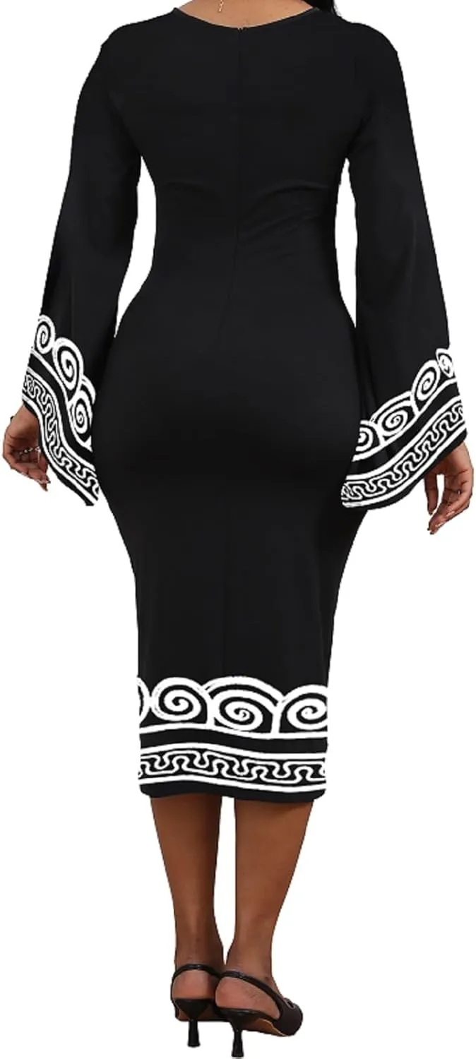 IbuduSexy African Dresses for Women African Tribal Print Patchwork African Clothing Bodycon Dress