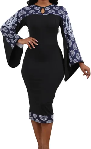 IbuduSexy African Dresses for Women African Tribal Print Patchwork African Clothing Bodycon Dress