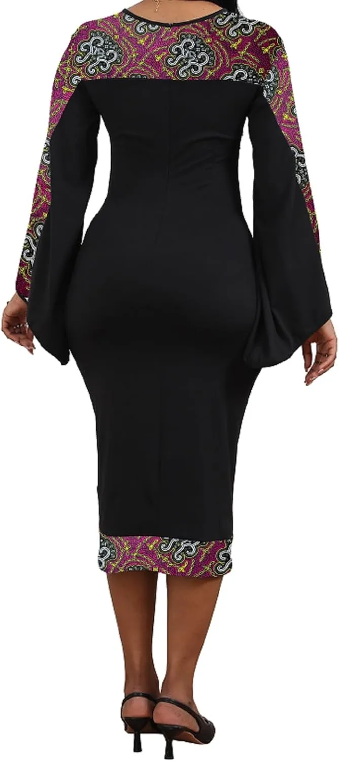 IbuduSexy African Dresses for Women African Tribal Print Patchwork African Clothing Bodycon Dress