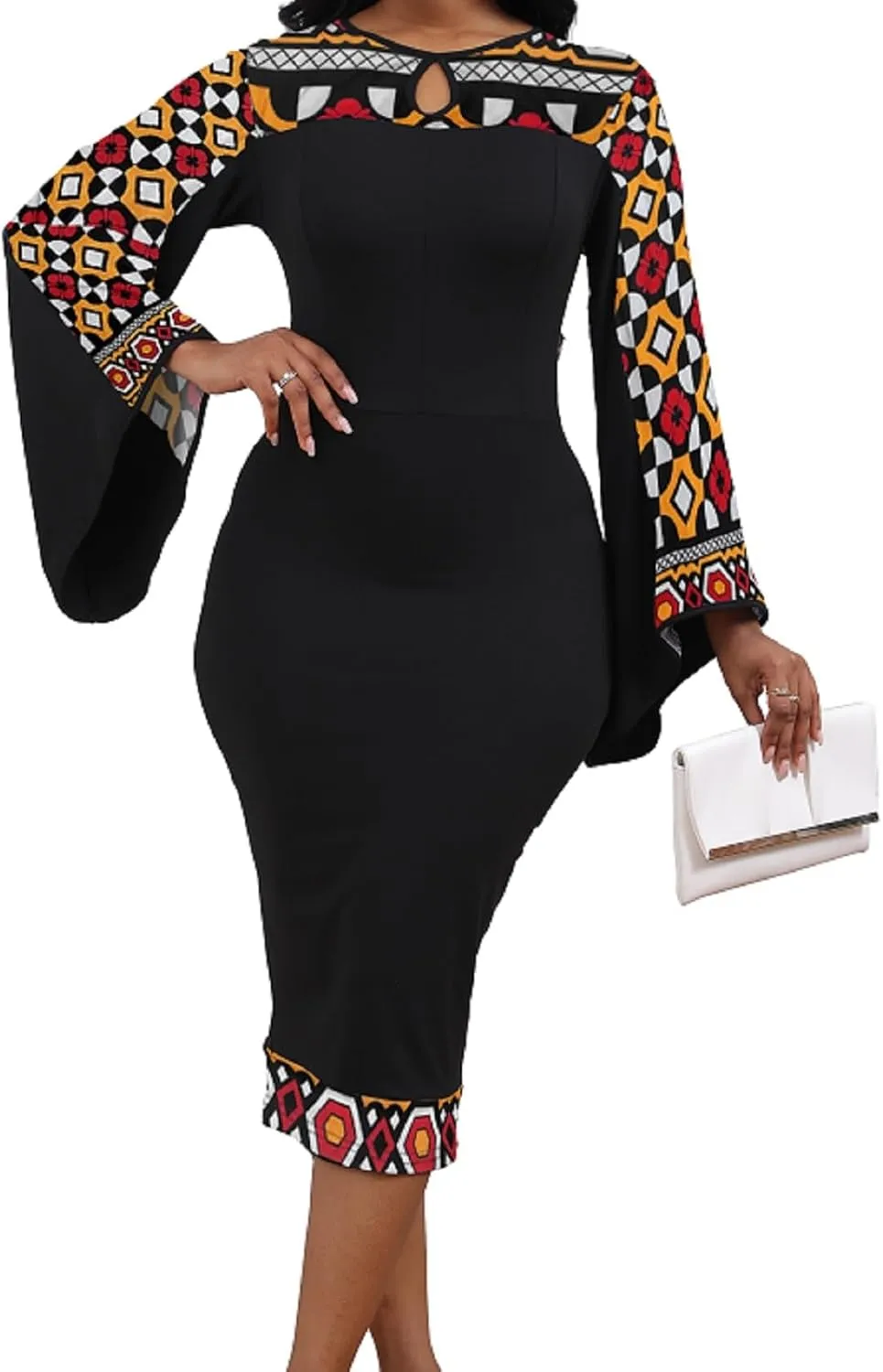 IbuduSexy African Dresses for Women African Tribal Print Patchwork African Clothing Bodycon Dress