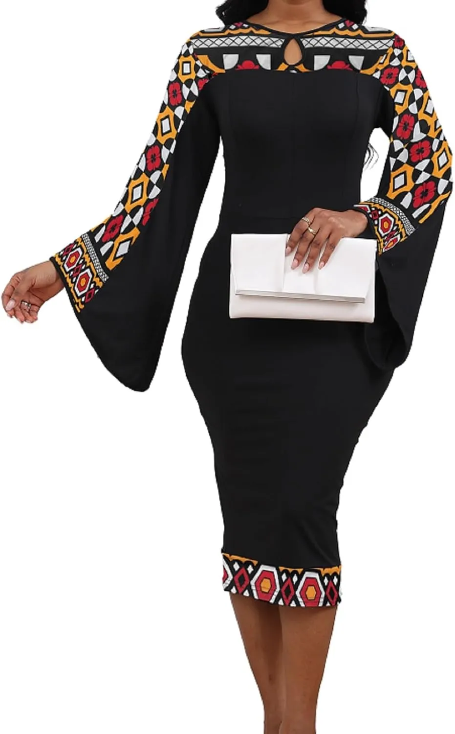 IbuduSexy African Dresses for Women African Tribal Print Patchwork African Clothing Bodycon Dress