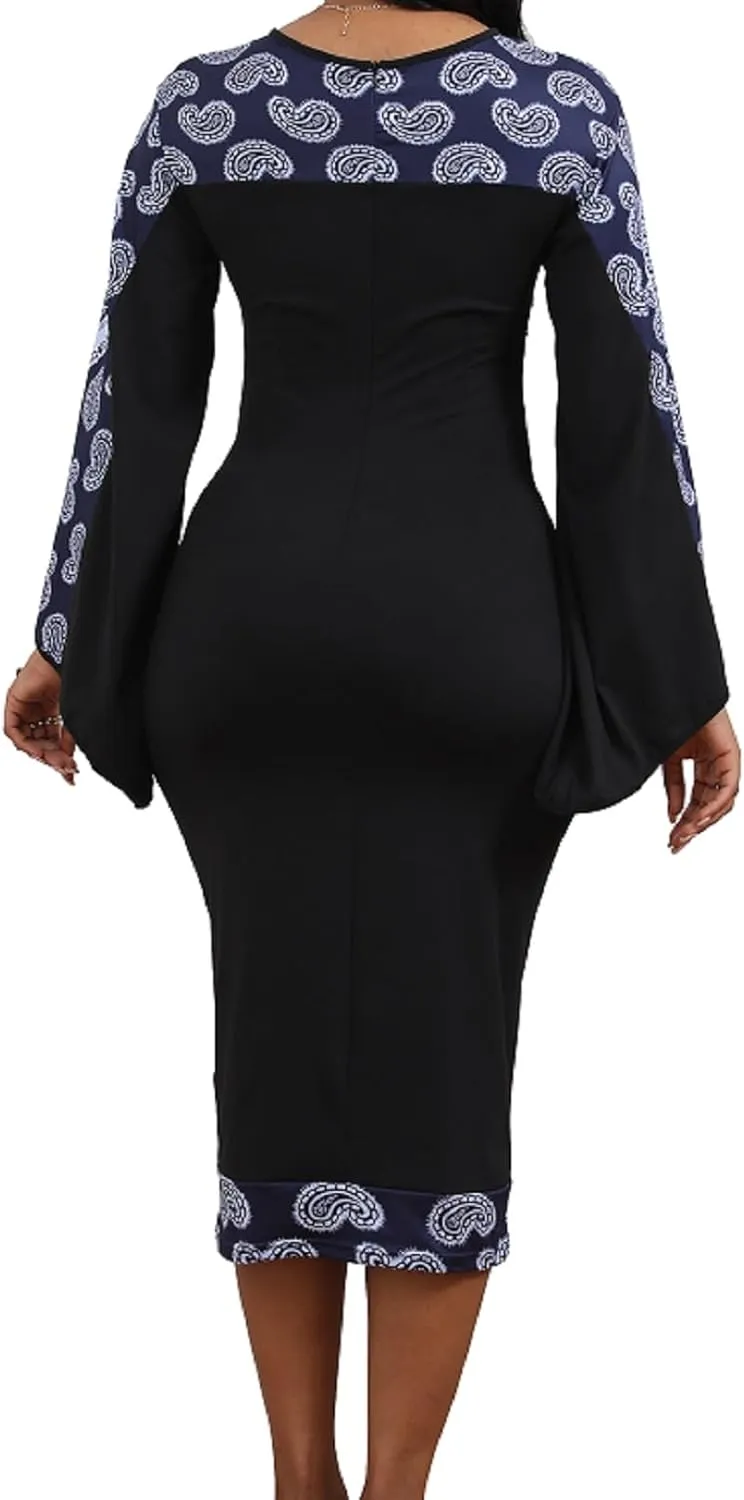 IbuduSexy African Dresses for Women African Tribal Print Patchwork African Clothing Bodycon Dress