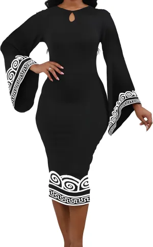IbuduSexy African Dresses for Women African Tribal Print Patchwork African Clothing Bodycon Dress