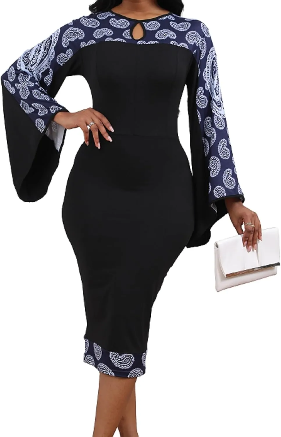 IbuduSexy African Dresses for Women African Tribal Print Patchwork African Clothing Bodycon Dress
